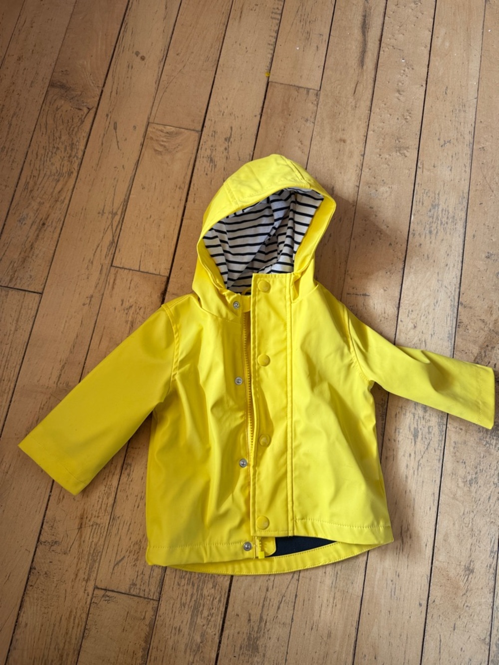 Children's Yellow Hooded Raincoat with Striped Lining
